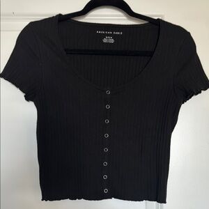 American Eagle Outfitters Black Ribbed Button-Down Top